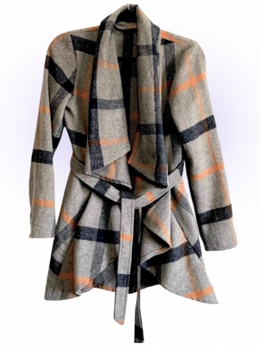 Favlux Fashion Plaid Open Draped Jacket With Belt